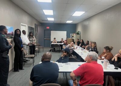 A wide view of speakers and attendees gathered for the small-group manager meeting.
